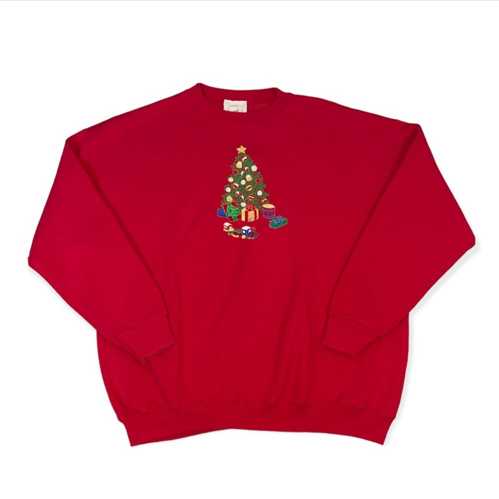 Vintage Embroidered Christmas Tree Sweatshirt